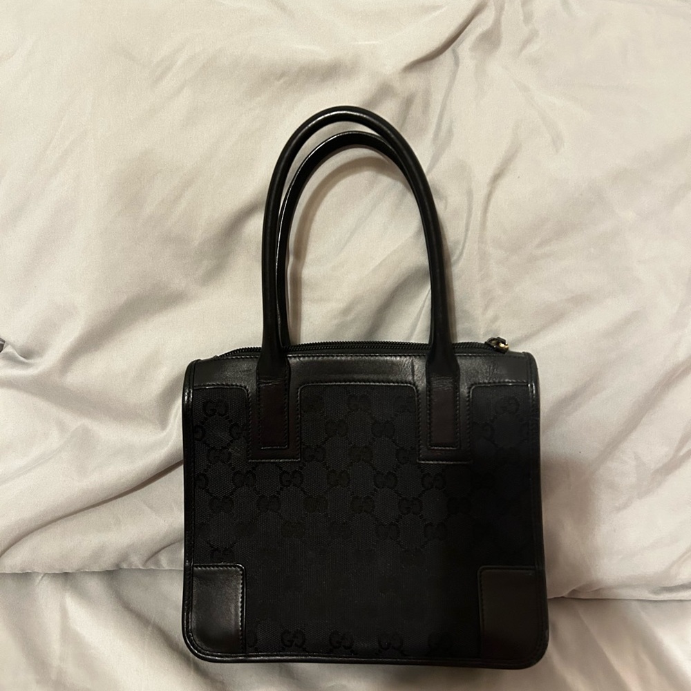Vintage Gucci GG pattern canvas tote purse.